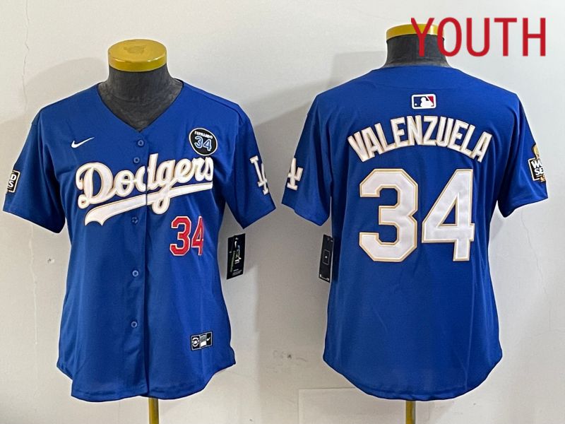 Youth Los Angeles Dodgers #34 Valenzuela Blue Gold Game 2024 Nike MLB Jersey style 1120